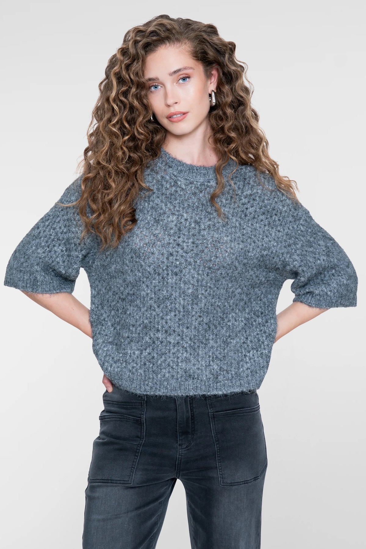 Fluffy Knit Pullover - Grau