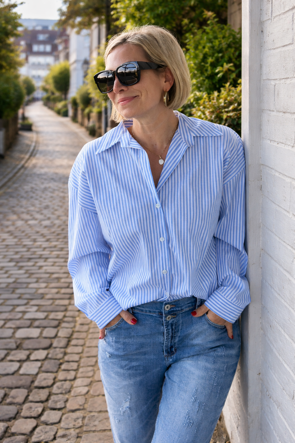 Stylische Streifenbluse "Love in the sun" in Hellblau