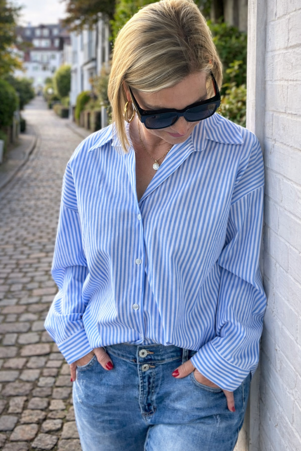 Stylische Streifenbluse "Love in the sun" in Hellblau