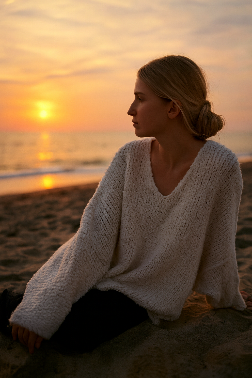 Süßer Onesize Grobstrick Pullover in Wollweiss