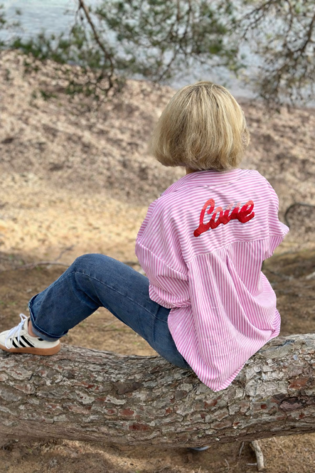 Stylische Streifenbluse "LOVE" in Pink
