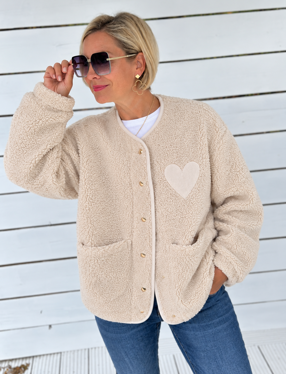 Cozy Heart Teddy Jacket – Beige