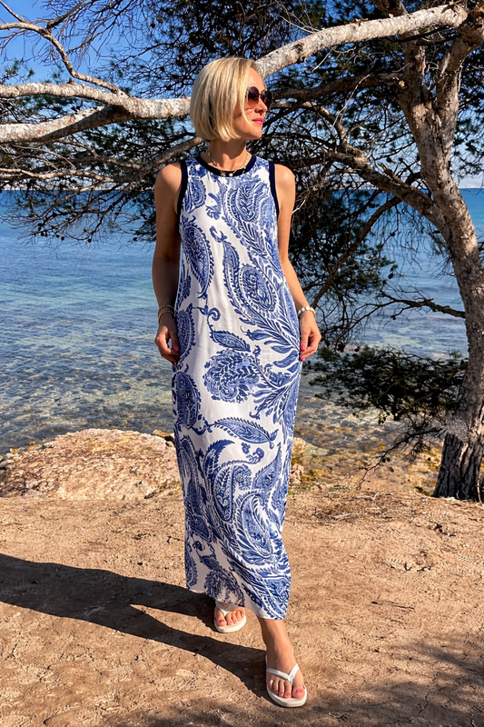 Maxikleid „Blue Riviera“ – Paisley Print