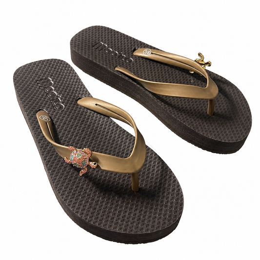 Mooilo Flip Flops Black Star – Schwarz mit Schildkröten-Detail