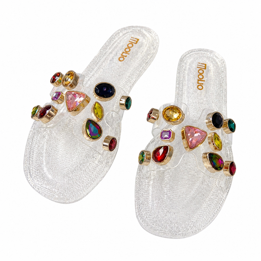 Mooilo Slides Crystal Glam – Transparent mit Statement-Steinen