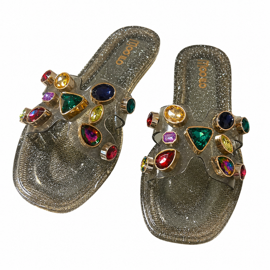 Mooilo Slides Smoky Glam – Grau mit Glitzer & Statement-Steinen