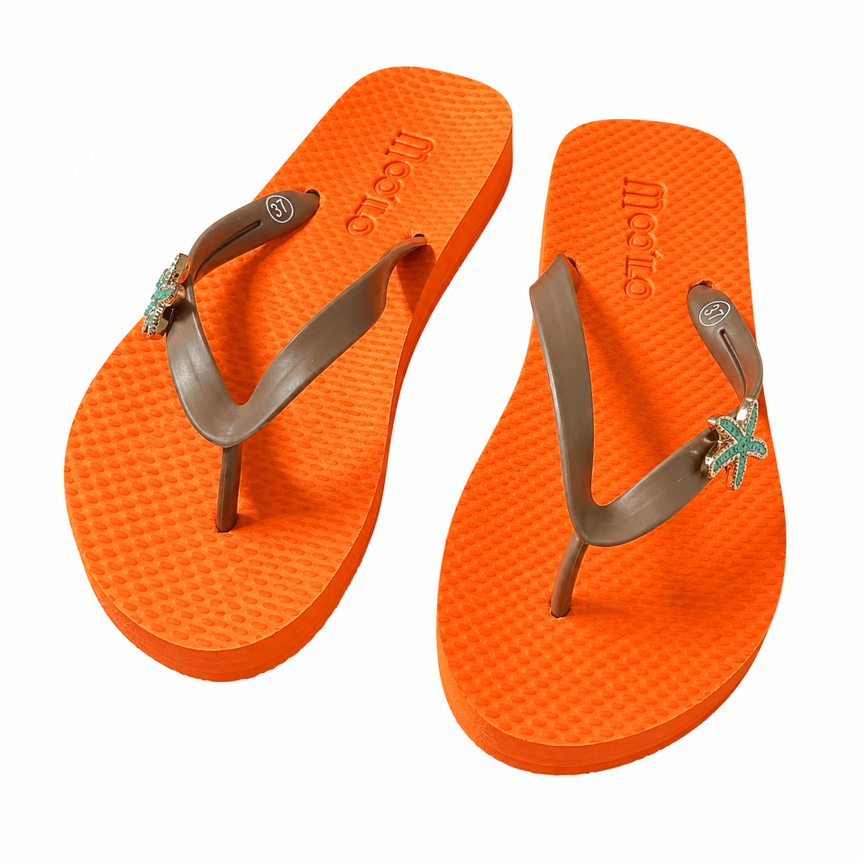 Mooilo Flip Flops Sunset Neon – Orange mit Seestern-Detail