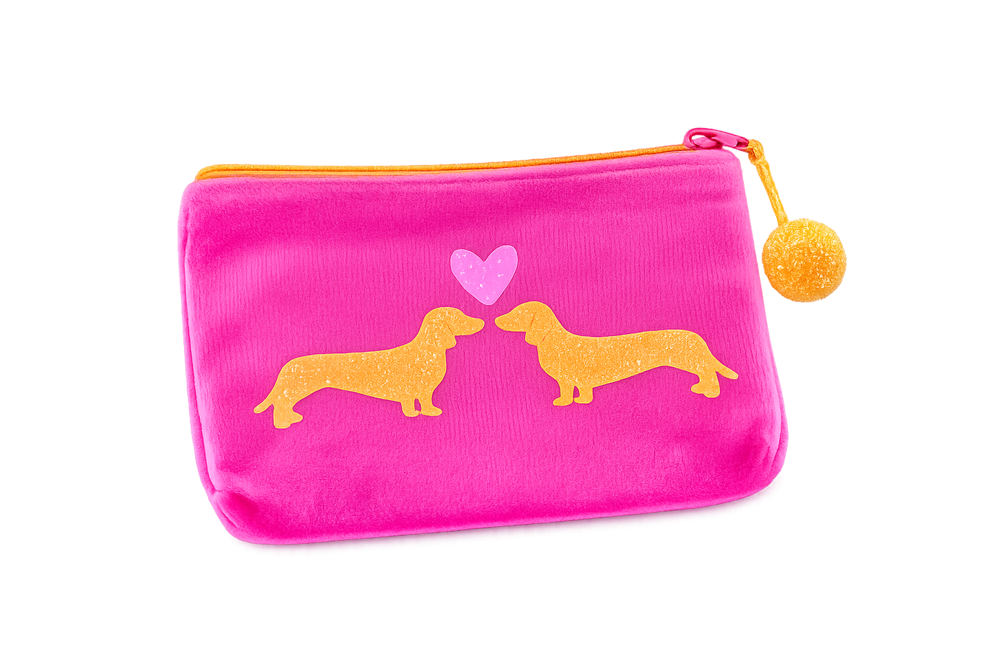Frau Heidelberg - Velvet Pouch „Dackel Love“ in Tief-Pink