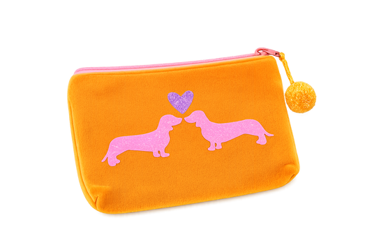 Frau Heidelberg - Velvet Pouch „Dackel Love“ in Orange