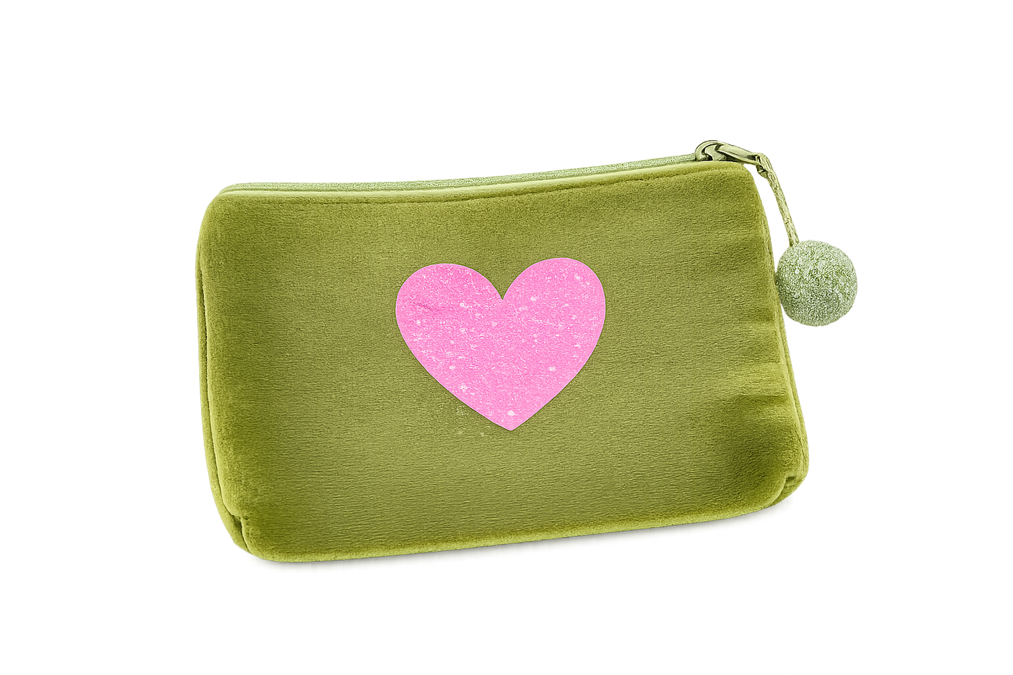 Frau Heidelberg - Velvet Pouch „HERZ“ in Dunkel-Grün