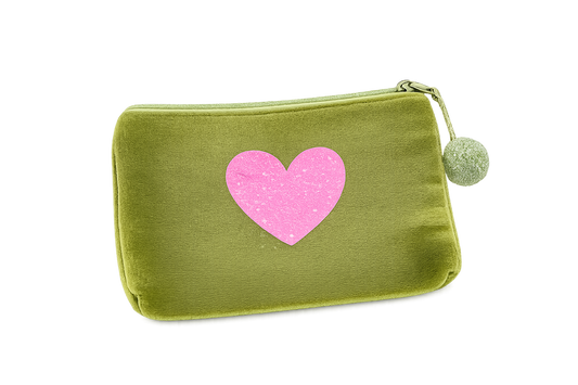 Frau Heidelberg - Velvet Pouch „HERZ“ in Dunkel-Grün