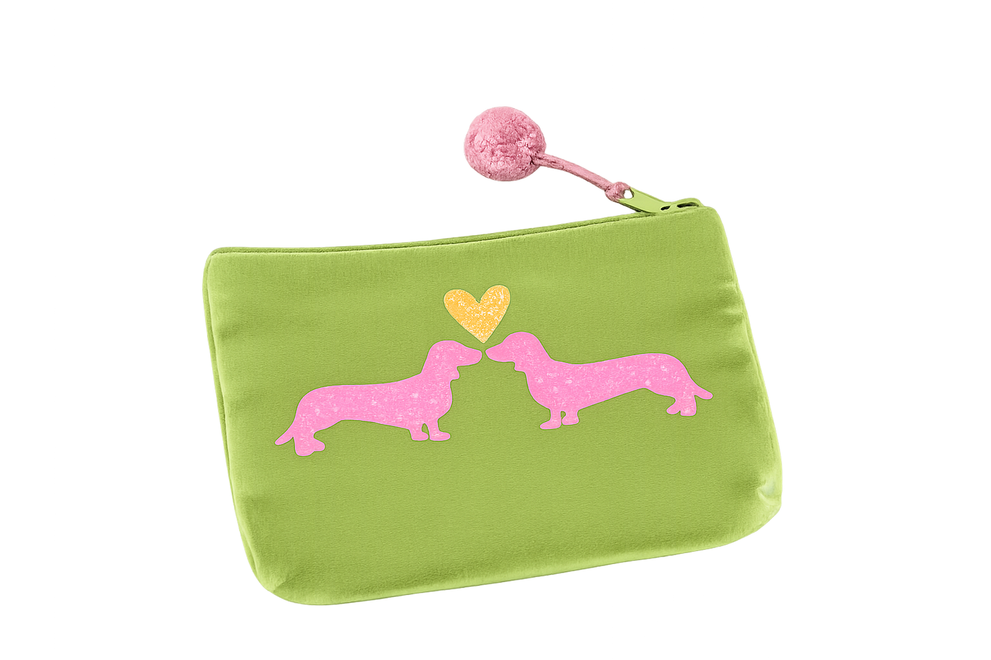 Frau Heidelberg - Velvet Pouch „Dackel Love“ in Hellgrün