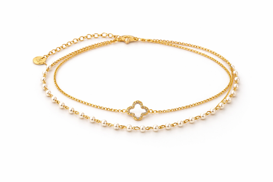 Golden Clover Pearl Armband