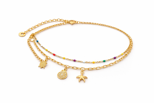 Golden Armband – Multicolor & Ocean Vibes