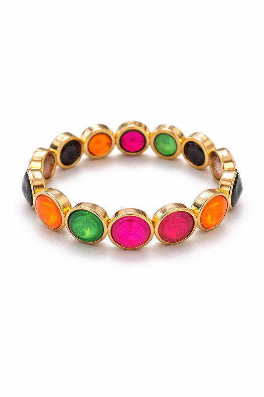 Buntes Statement Armband „Color Glow“ – elastisch & goldfarben