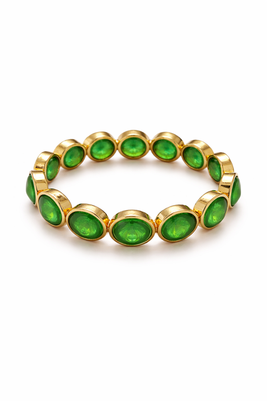 Statement Armband „Green Glow“ – elastisch & goldfarben