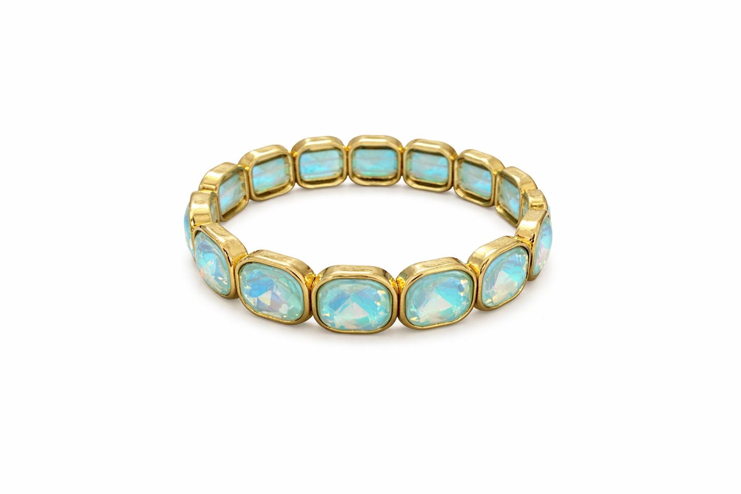 Aqua Glow Stretch-Armband – Gold mit schimmernden Opal-Steinen