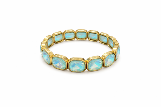 Aqua Glow Stretch-Armband – Gold mit schimmernden Opal-Steinen