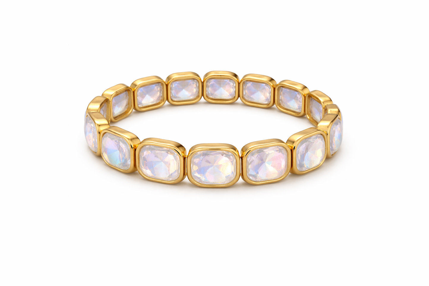 Blue Glow Stretch-Armband – Gold mit schimmernden Opal-Steinen