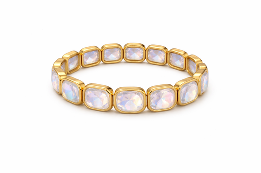 Blue Glow Stretch-Armband – Gold mit schimmernden Opal-Steinen