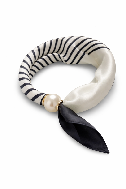 Stripe Elegance Halstuch mit Perlenverschluss