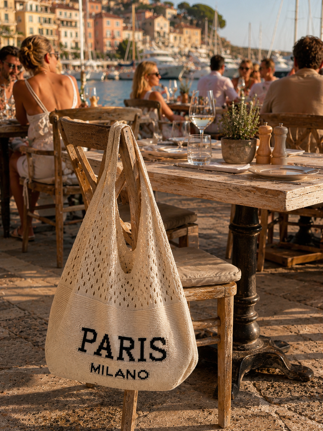 Stricktasche „Paris Milano“ in Cremé
