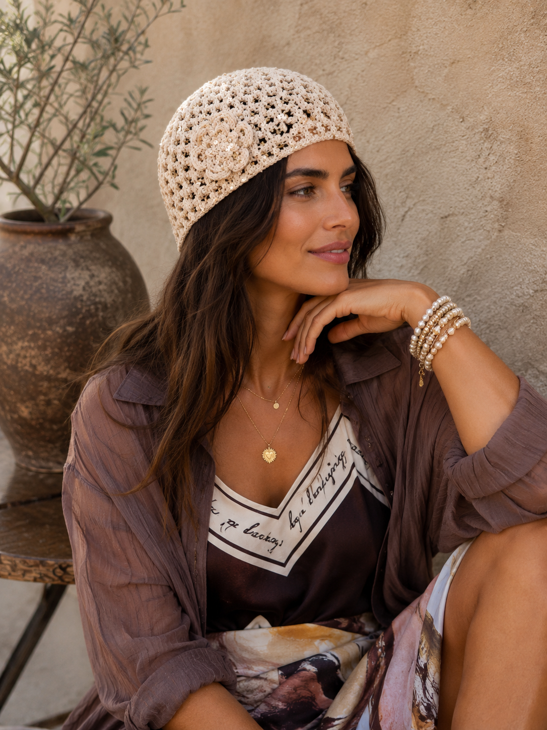 Boho Mütze Cremé Glow