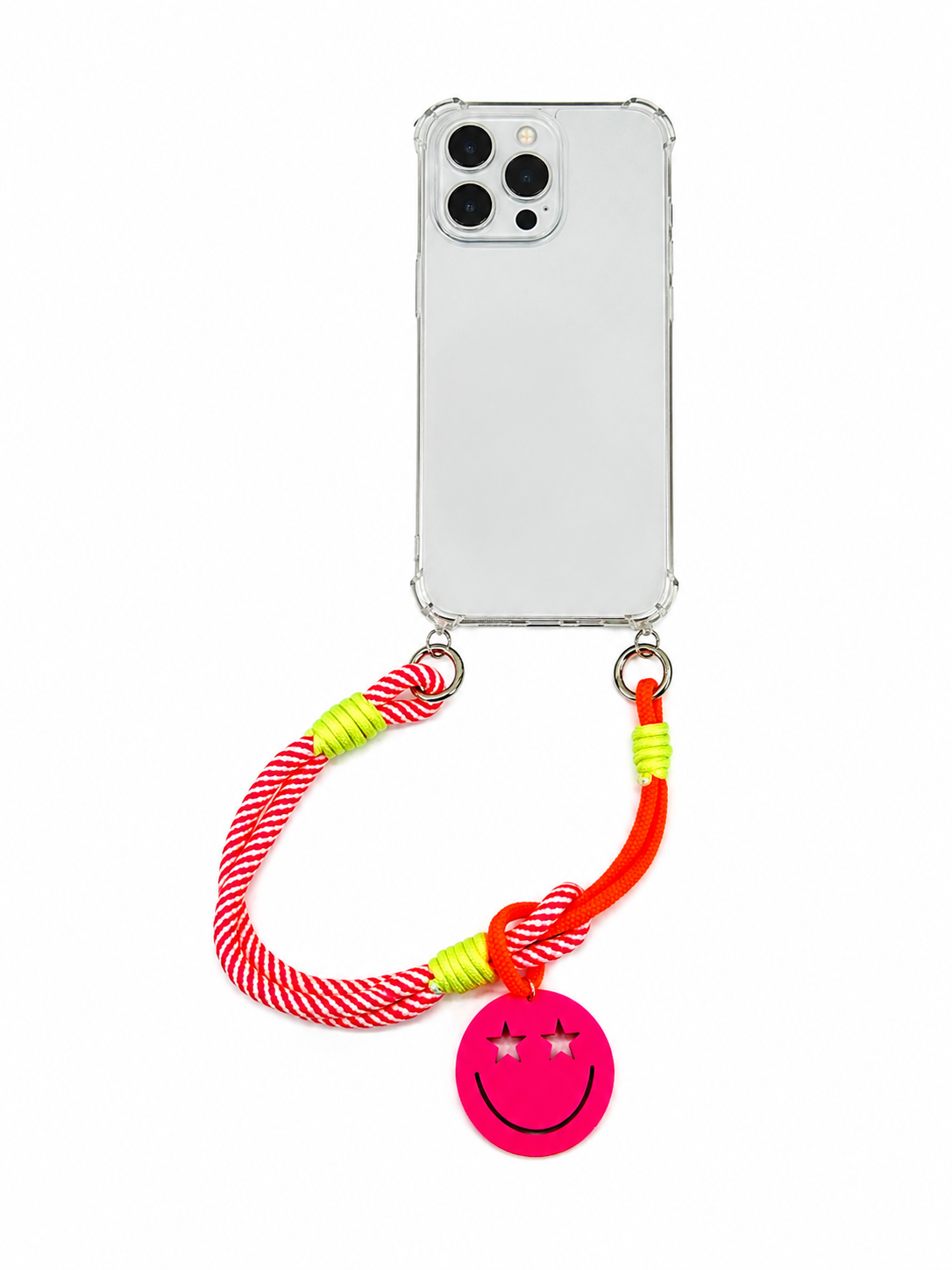 Kurze Handykette – Smiley Neon Pink