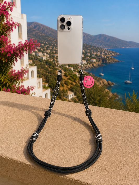Lange Handykette – Smiley Heart Neon