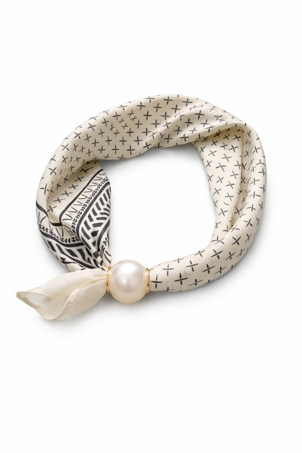 Halstuch Clean Chic mit Perlenverschluss – Schwarz/Creme