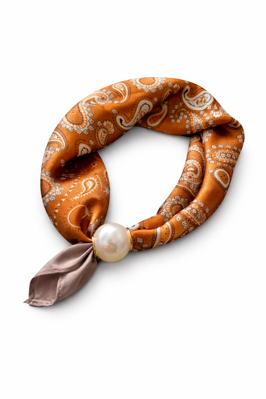 Halstuch Paisley Chic mit Perlenverschluss – Caramel