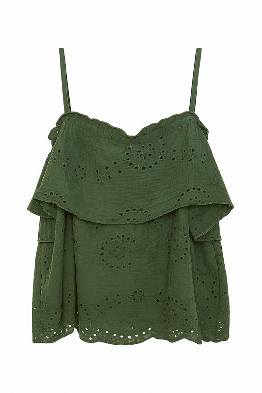 Sommerliches MUSSELIN TOP "FLORENCE" in Oliv