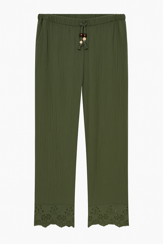Sommerliche MUSSELIN HOSE "FLORENCE" in Oliv