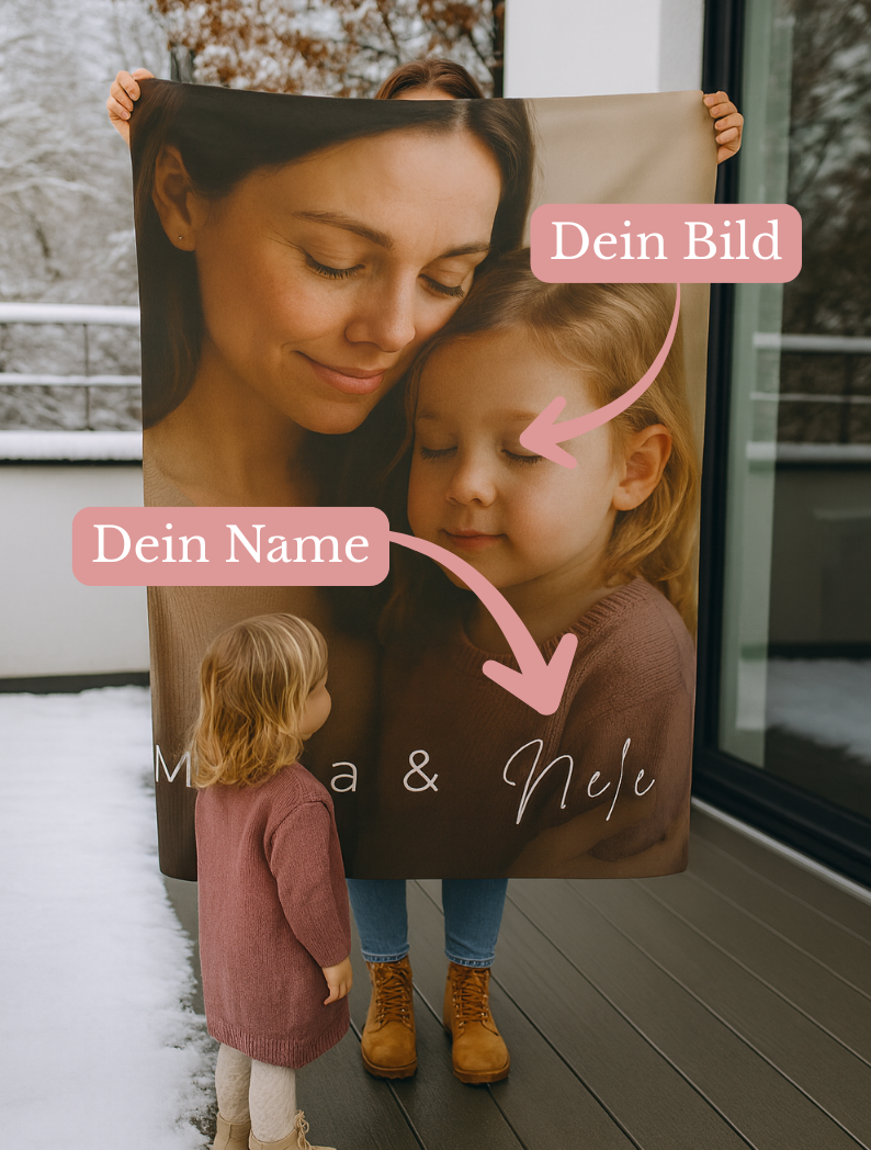 KIRSTEN PERSÖNLICH Decke "Mama und Kind", lade Dein Bild hoch und wähle Deinen Namen!
