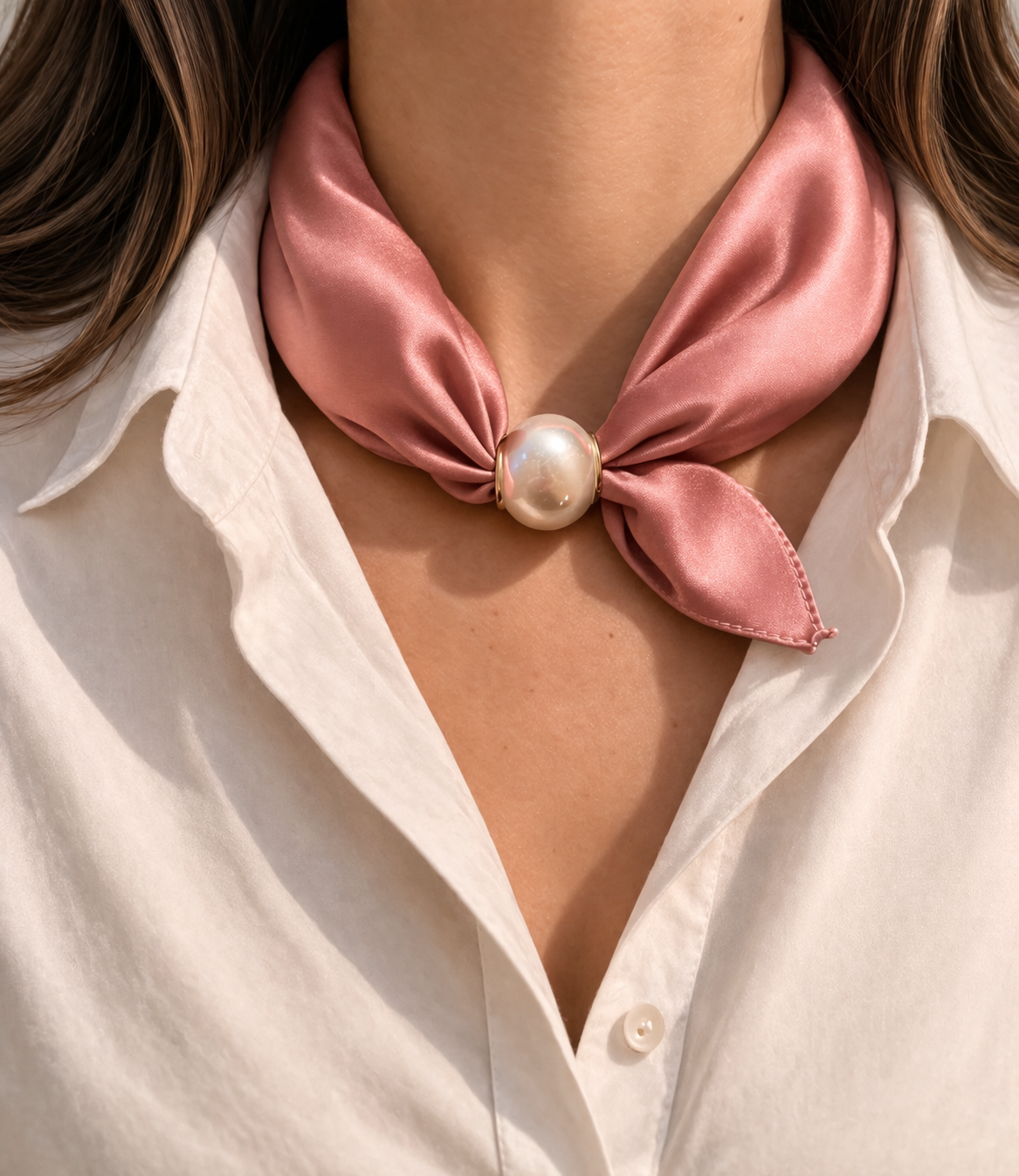 Halstuch Satin Blush – Rosa mit Perlenverschluss
