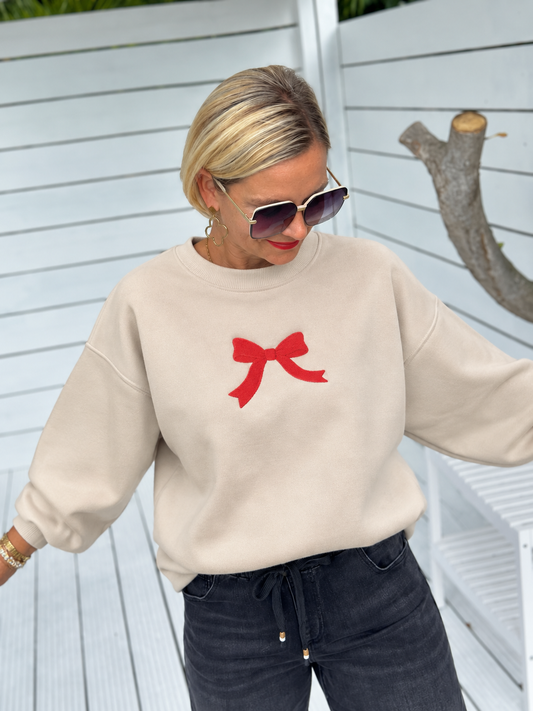KIRSTENS Christmas – SWEET BOW Sweatshirt mit Schleifen-Stickerei