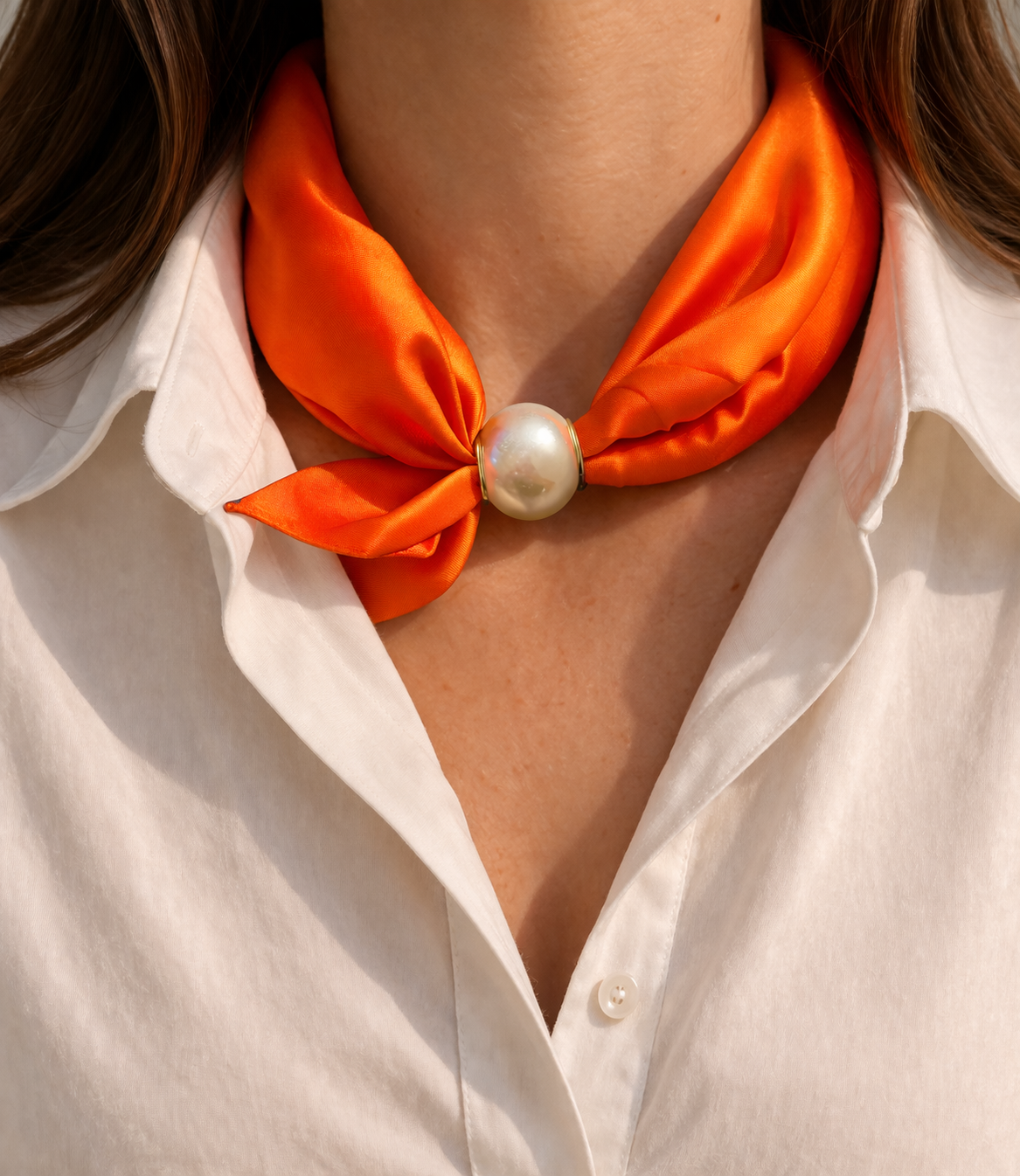 Halstuch Satin Glow – Orange mit Perlenverschluss
