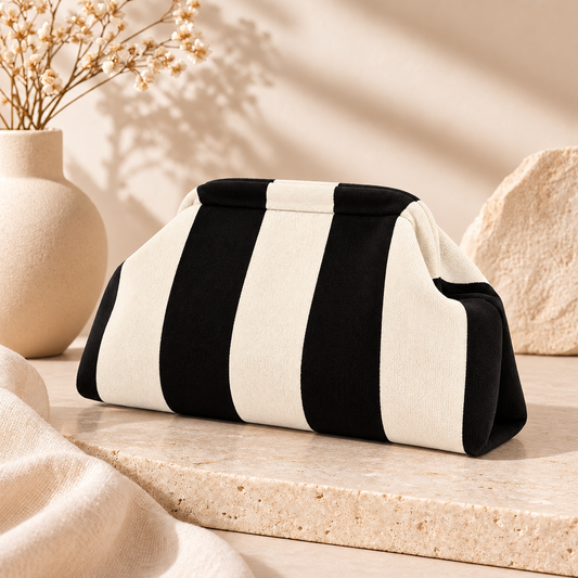 BE FAMOUS Striped Woven Clutch Bag - Schwarz/Creme