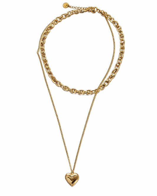 Layering Kette Gold mit Herz-Anhänger