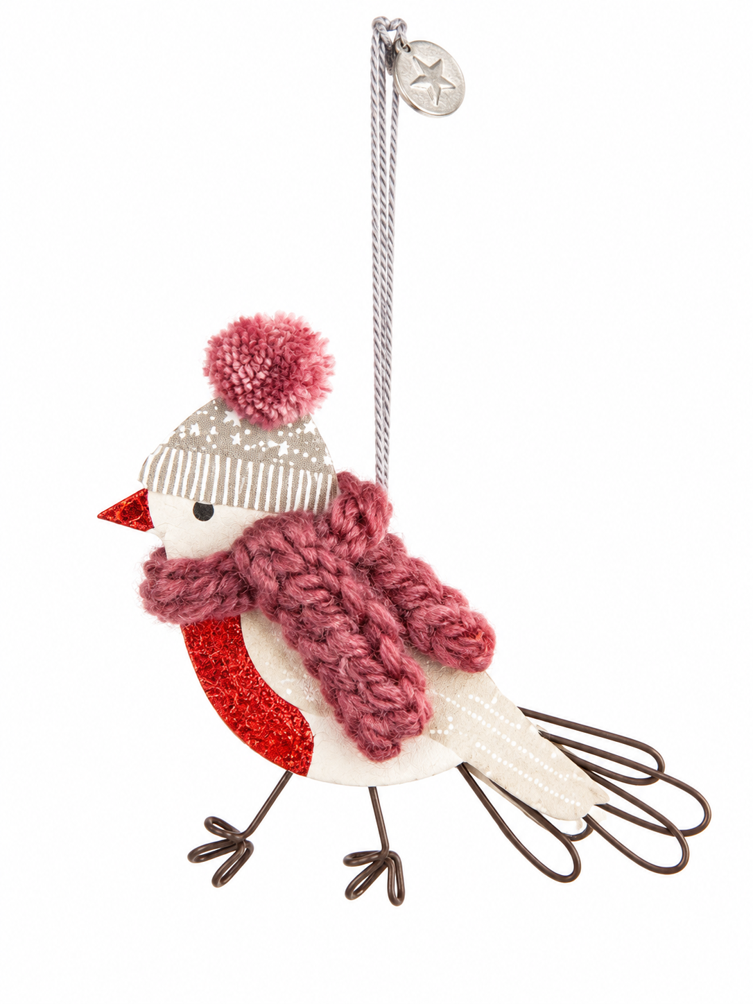 Mini Wintervogel mit Strickmütze & Schal – Rosa