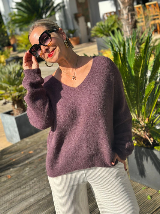 Feiner Kuschelpullover "LARA" in Dark Flieder