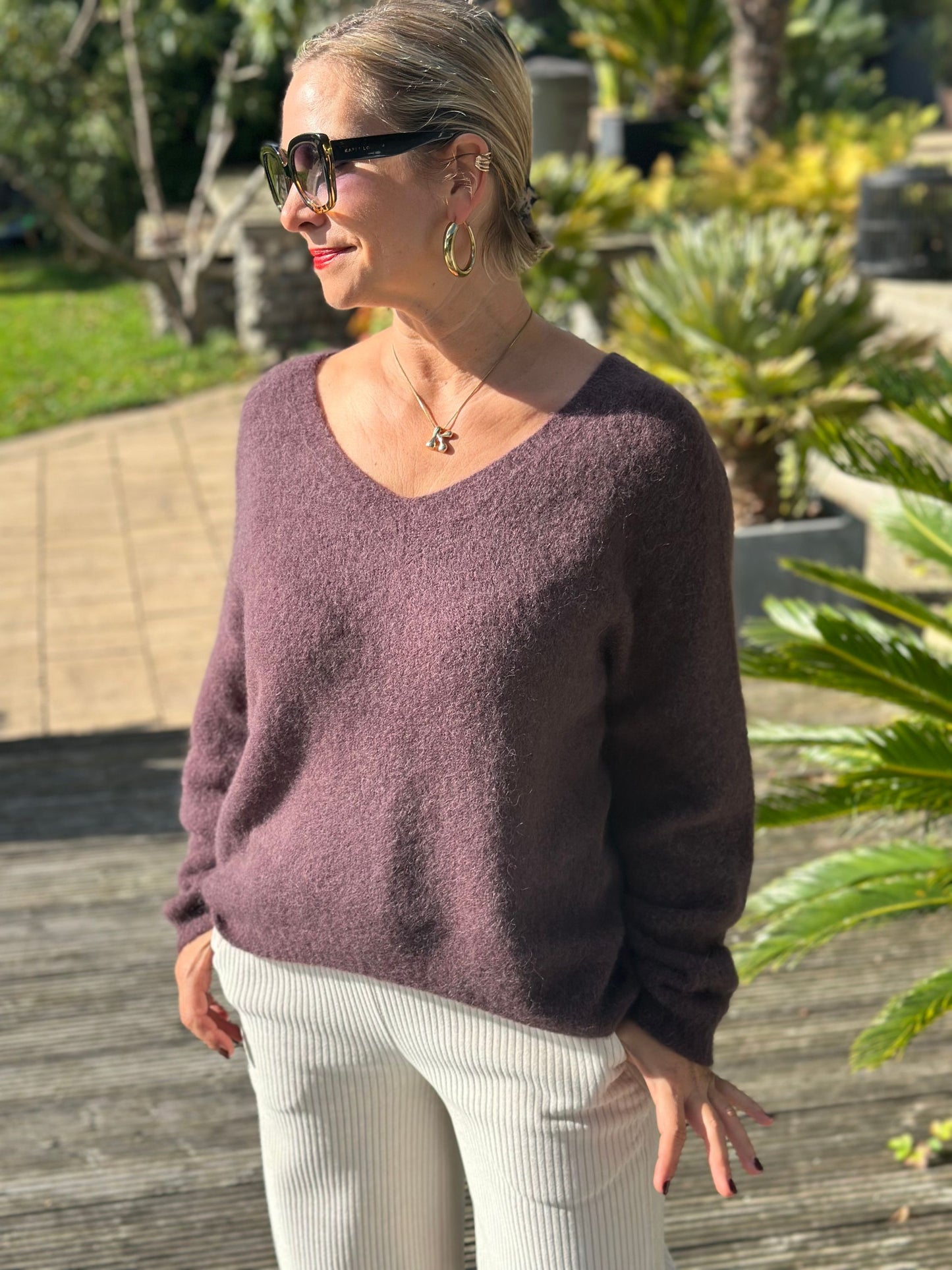 Feiner Kuschelpullover "LARA" in Dark Flieder