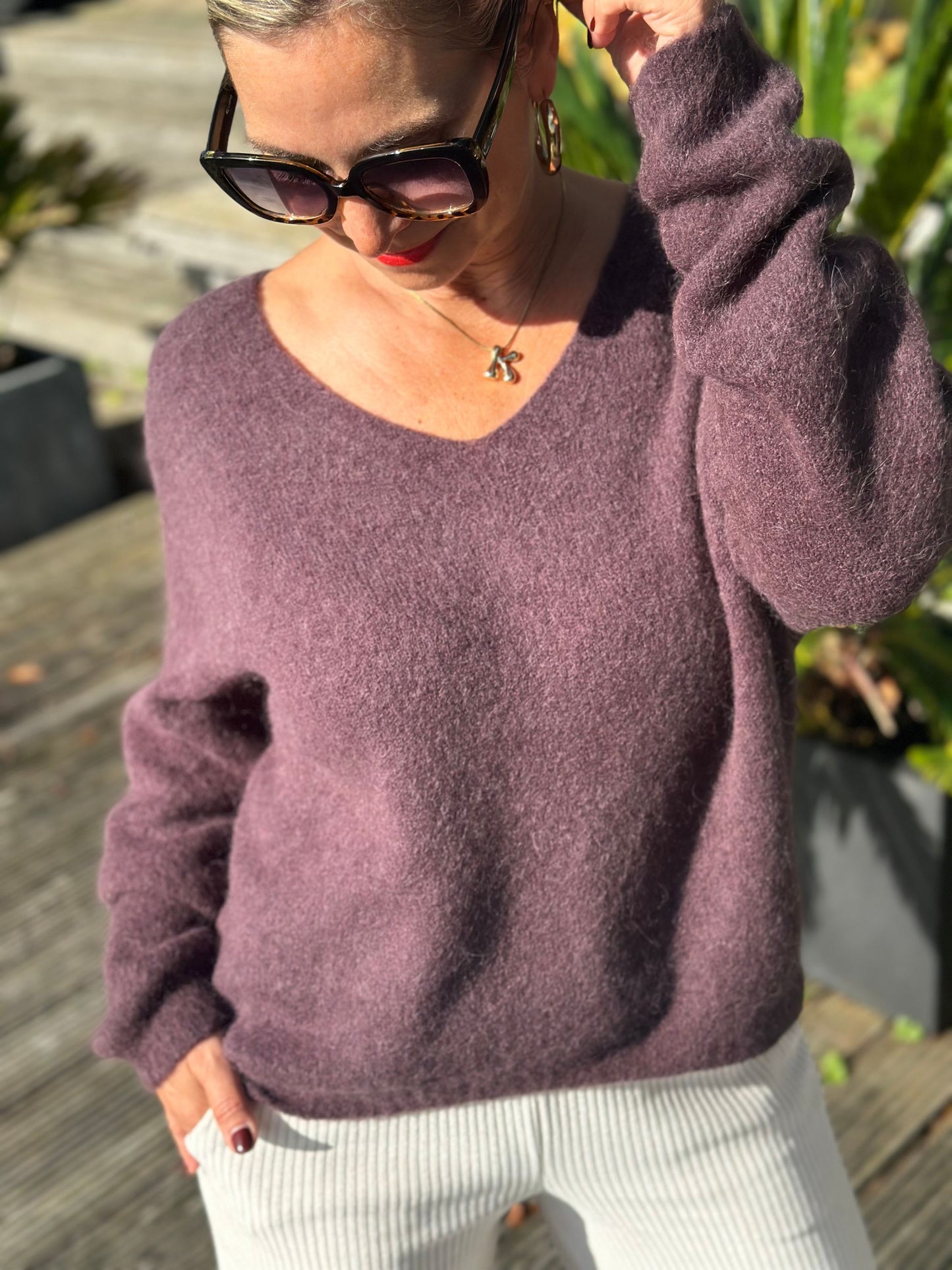 Feiner Kuschelpullover "LARA" in Dark Flieder