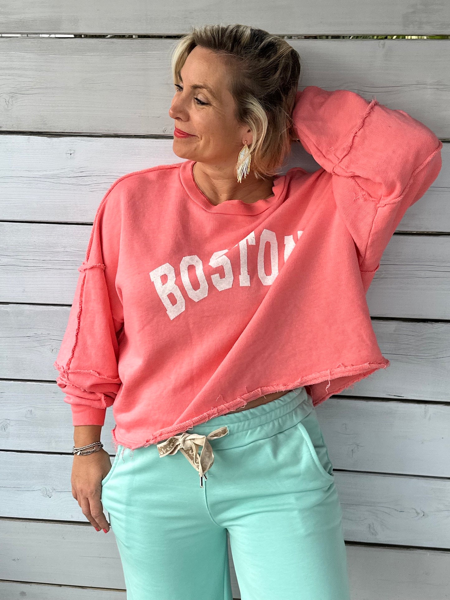 Cropped Sweater "BOSTON" in Korall