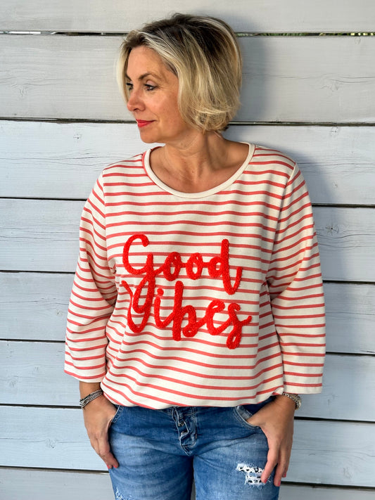 Wunderschöner "GOOD VIBES" Sweater in "Hummer" Farbton
