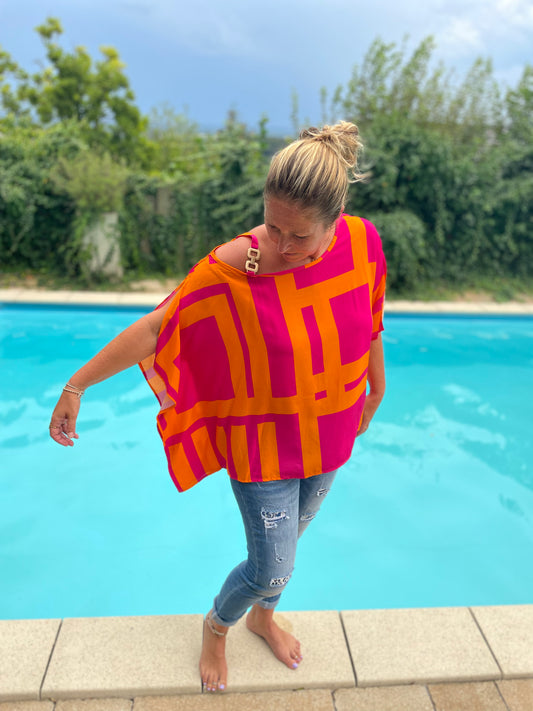 Schulterfreie Bluse in Orange/Pink