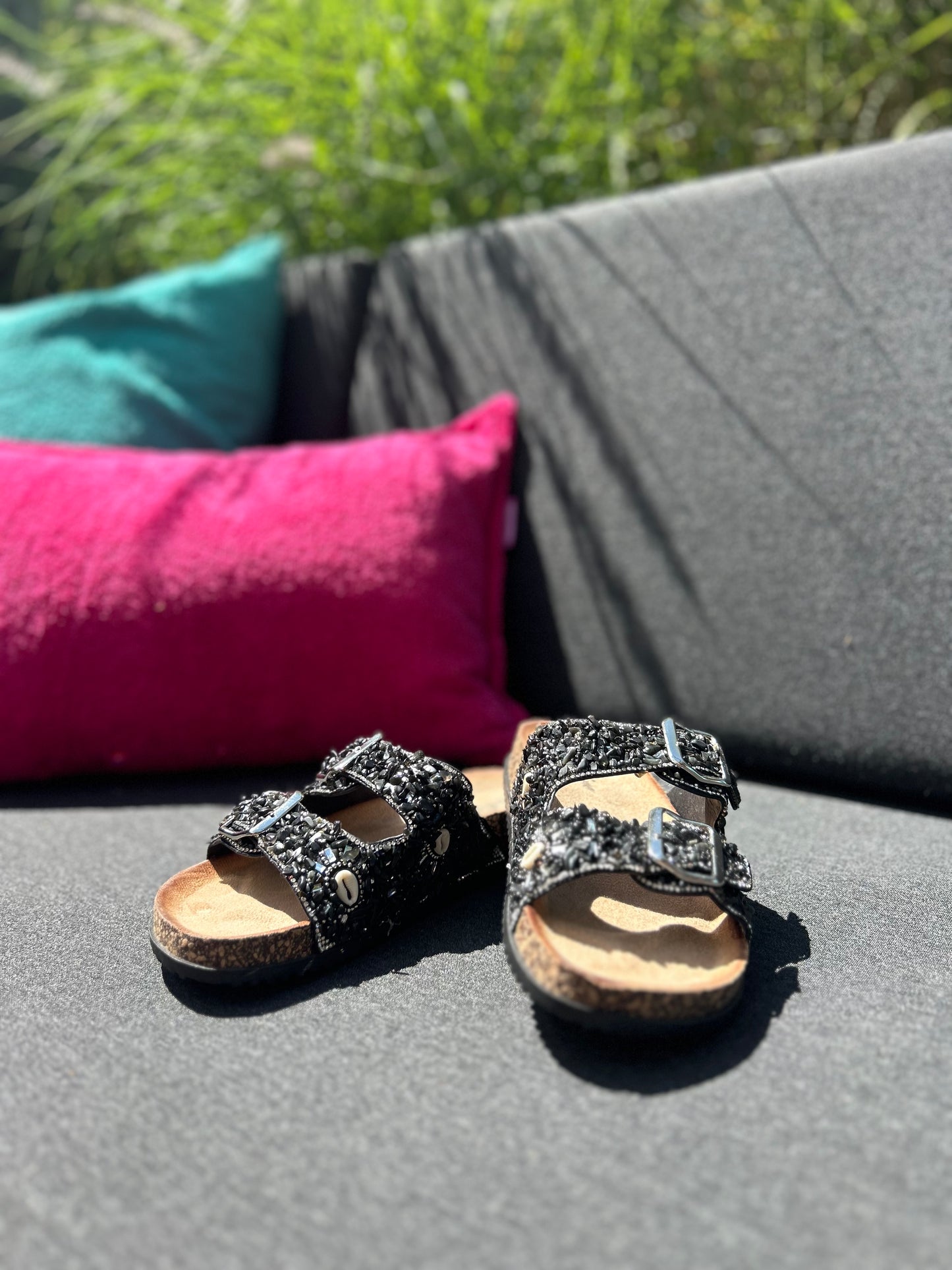 Glitzer Somer-Schläppchen in SHINY BLACK