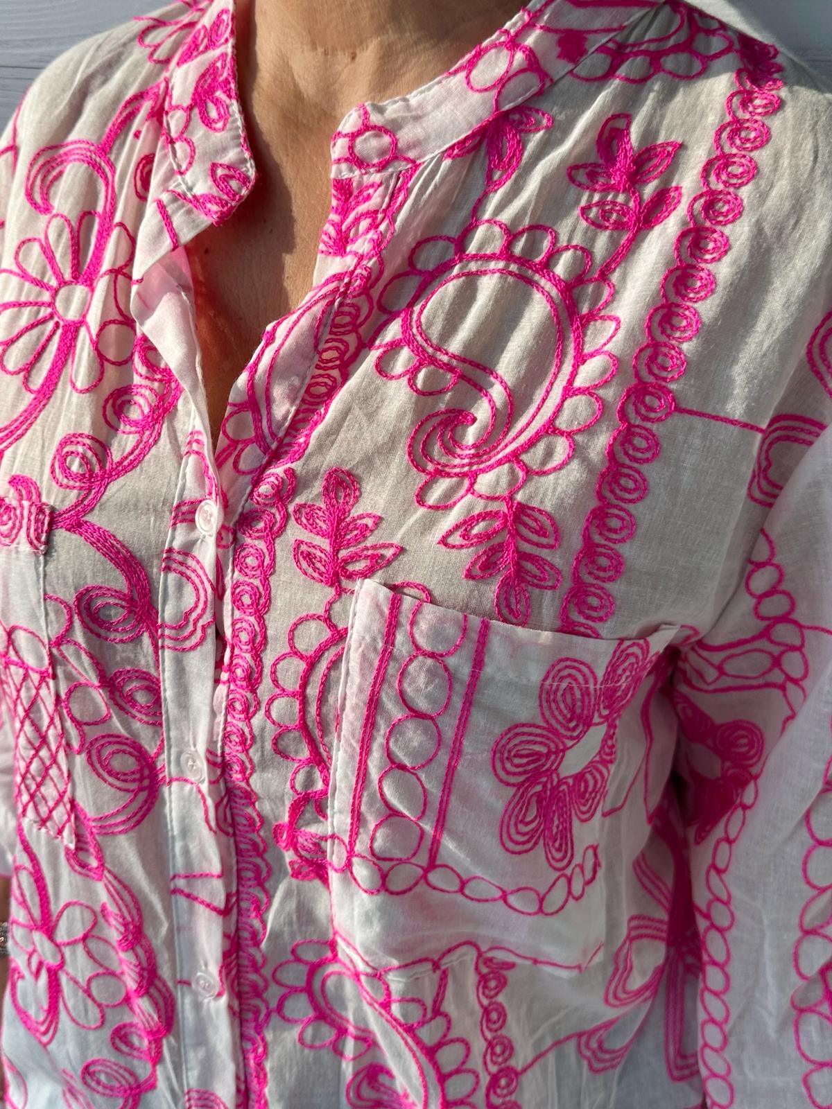Sommerliches Boho Tunikakleid "PARGA" in Pink/Weiß