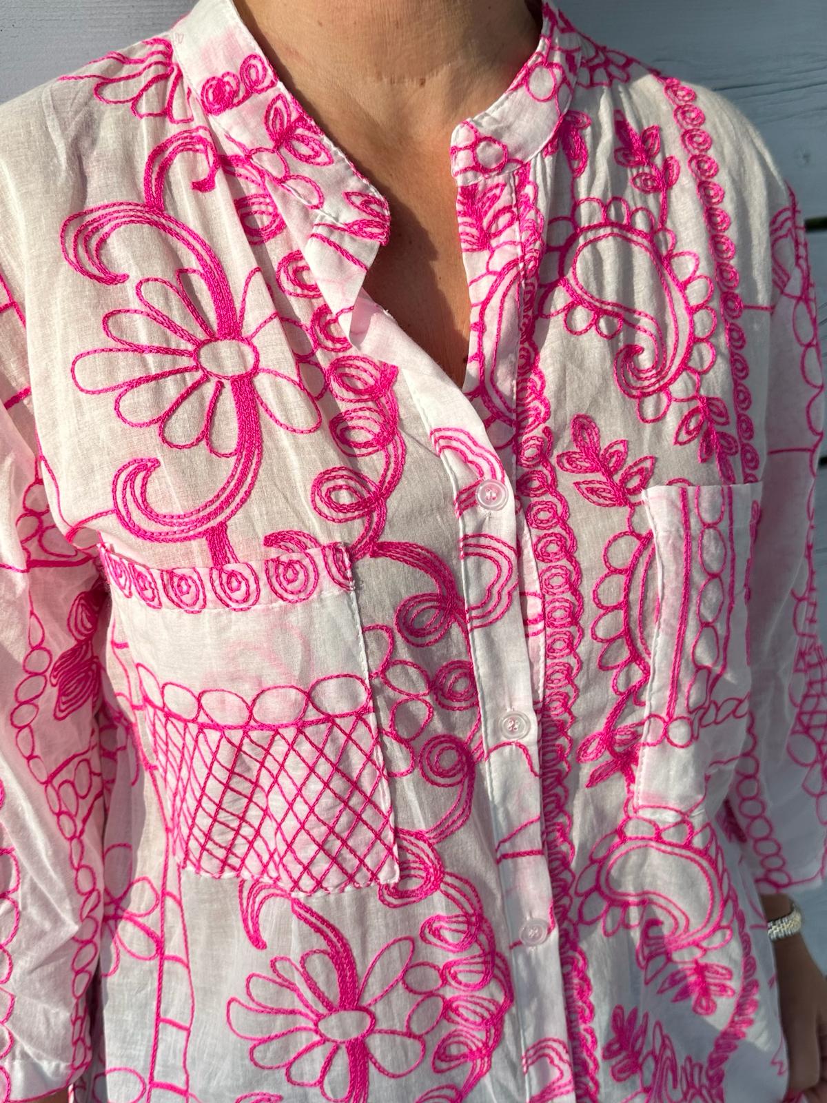 Sommerliches Boho Tunikakleid "PARGA" in Pink/Weiß