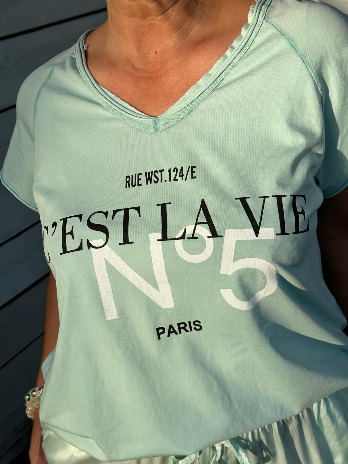 Stylisches Onesize Shirt "C´EST LA VIE No. 5" in MINT